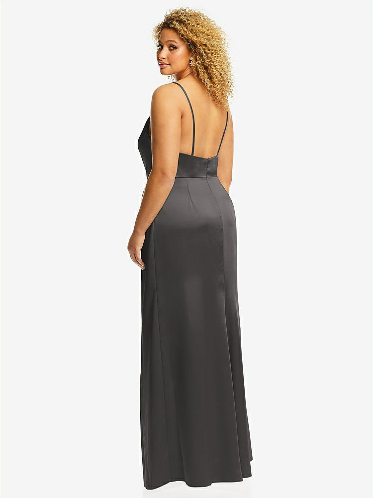 【STYLE: 3072】Cowl-Neck Draped Wrap Maxi Dress with Front Slit【COLOR: Caviar Gray】