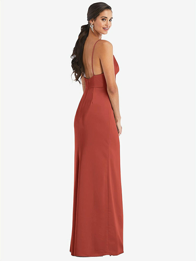 【STYLE: 3072】Cowl-Neck Draped Wrap Maxi Dress with Front Slit【COLOR: Amber Sunset】