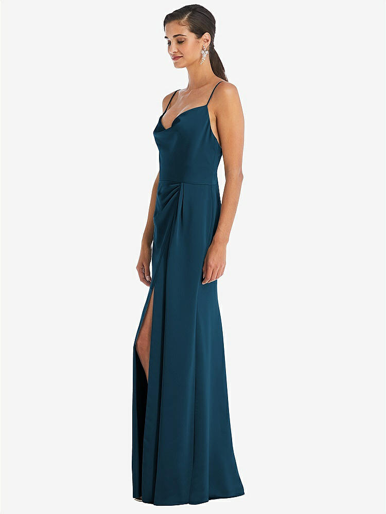 【STYLE: 3072】Cowl-Neck Draped Wrap Maxi Dress with Front Slit【COLOR: Atlantic Blue】