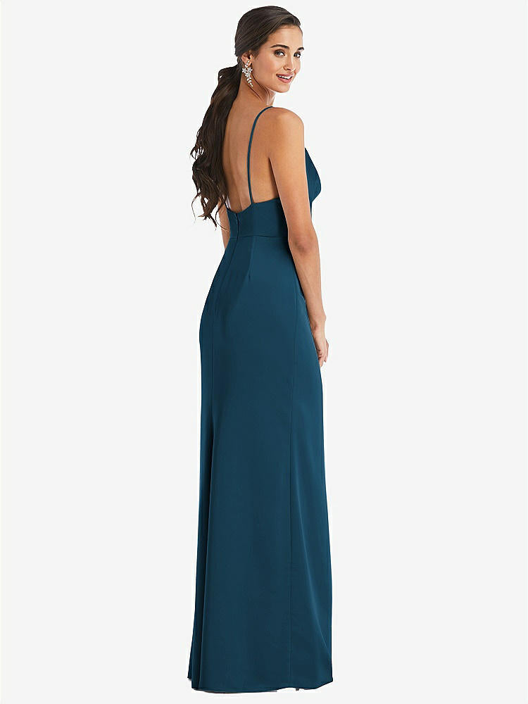 【STYLE: 3072】Cowl-Neck Draped Wrap Maxi Dress with Front Slit【COLOR: Atlantic Blue】