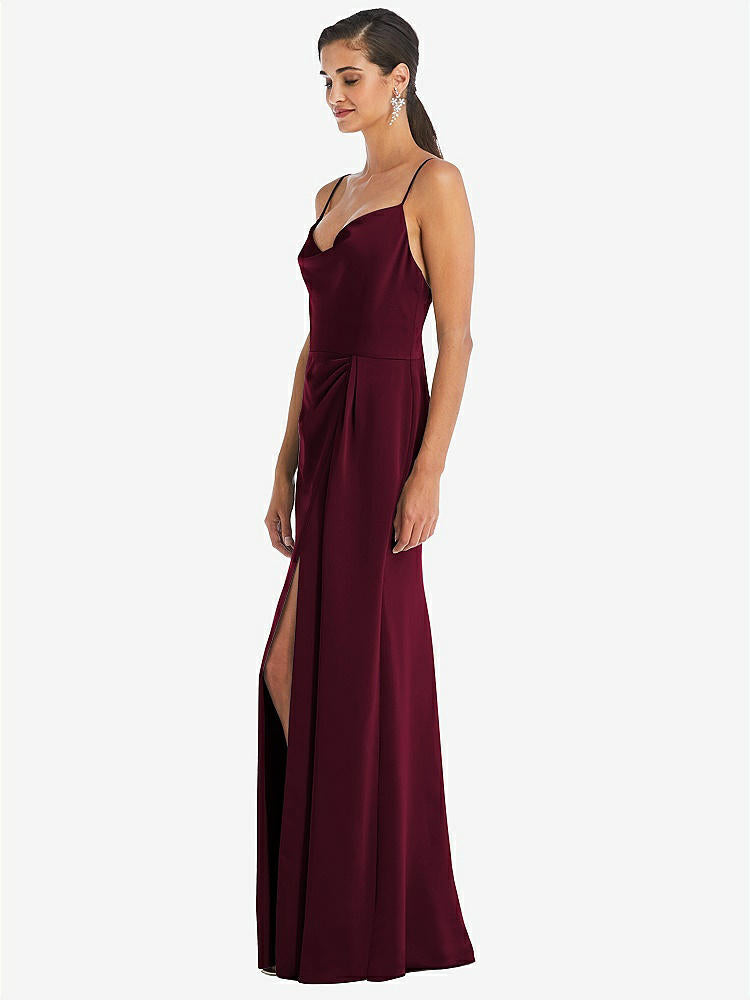 【STYLE: 3072】Cowl-Neck Draped Wrap Maxi Dress with Front Slit【COLOR: Cabernet】