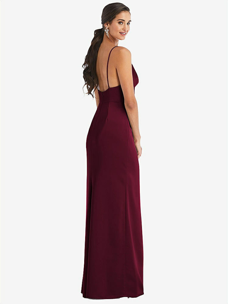 【STYLE: 3072】Cowl-Neck Draped Wrap Maxi Dress with Front Slit【COLOR: Cabernet】