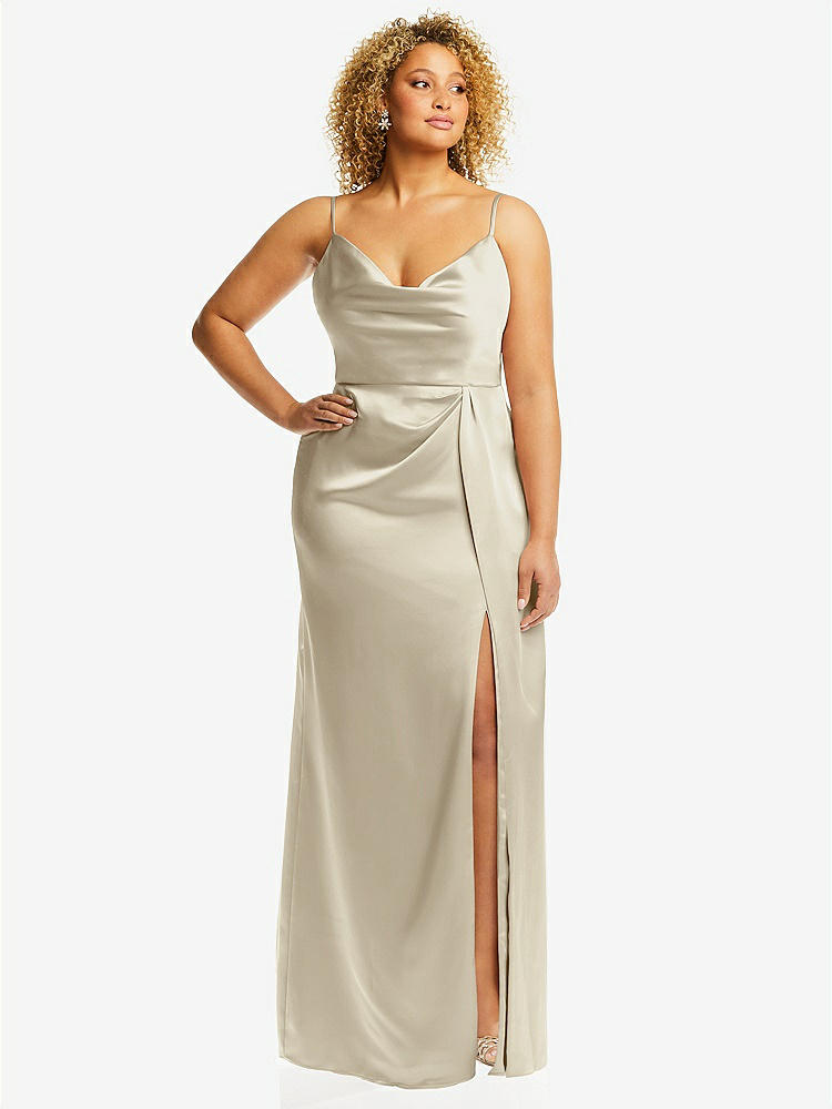 【STYLE: 3072】Cowl-Neck Draped Wrap Maxi Dress with Front Slit【COLOR: Champagne】
