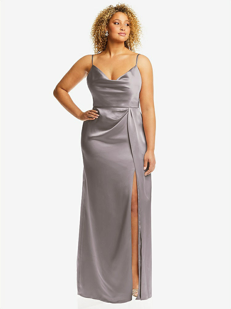 【STYLE: 3072】Cowl-Neck Draped Wrap Maxi Dress with Front Slit【COLOR: Cashmere Gray】