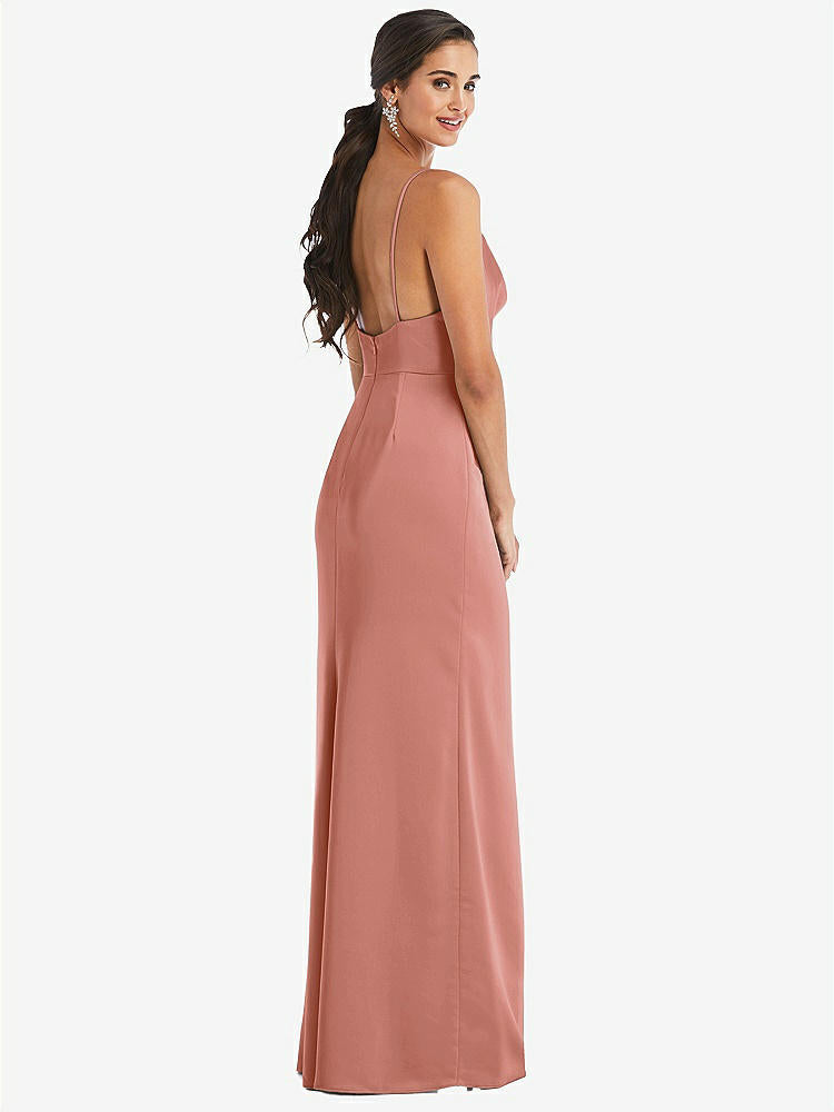 【STYLE: 3072】Cowl-Neck Draped Wrap Maxi Dress with Front Slit【COLOR: Desert Rose】