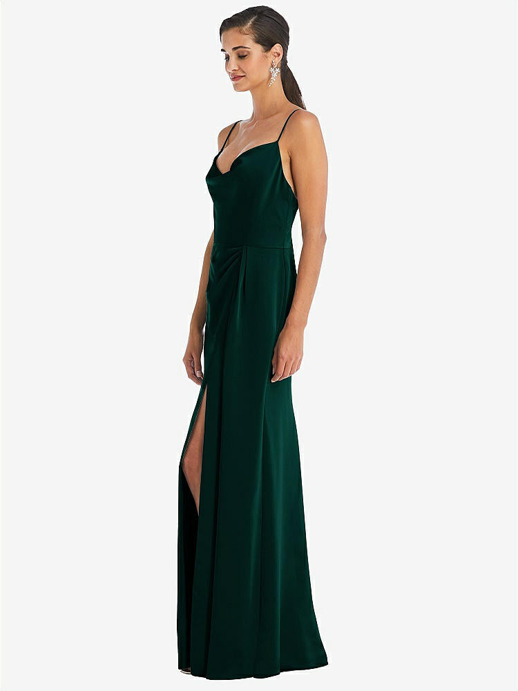 【STYLE: 3072】Cowl-Neck Draped Wrap Maxi Dress with Front Slit【COLOR: Evergreen】