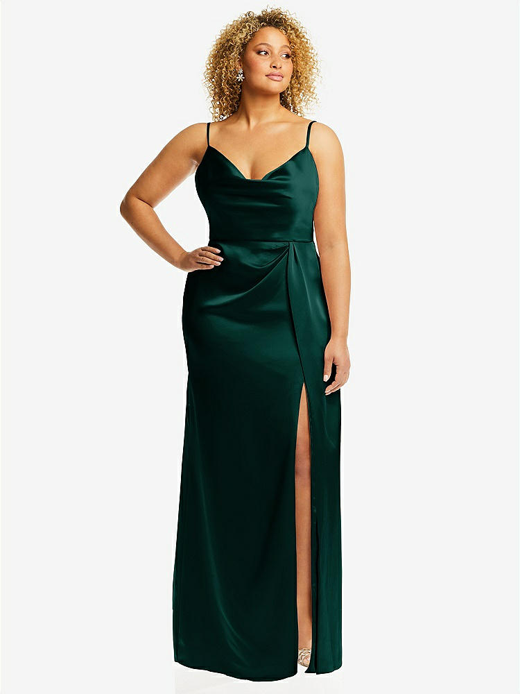 【STYLE: 3072】Cowl-Neck Draped Wrap Maxi Dress with Front Slit【COLOR: Evergreen】