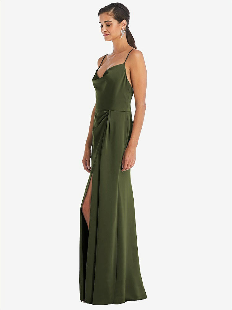 【STYLE: 3072】Cowl-Neck Draped Wrap Maxi Dress with Front Slit【COLOR: Olive Green】