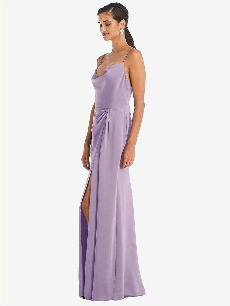【NEW】【STYLE: 3072】カウルネック ドレープ ラップ マキシ ドレス 前面 スリット【COLOR: Pale Purple】【SIZE: 00-30W】