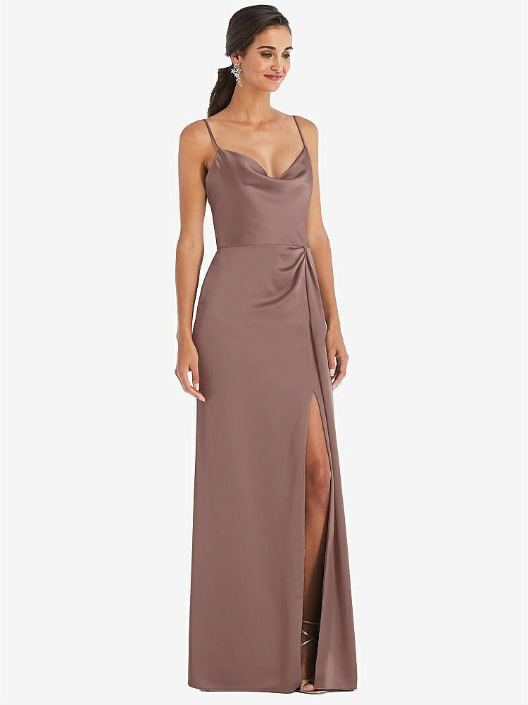 【STYLE: 3072】Cowl-Neck Draped Wrap Maxi Dress with Front Slit【COLOR: Sienna】