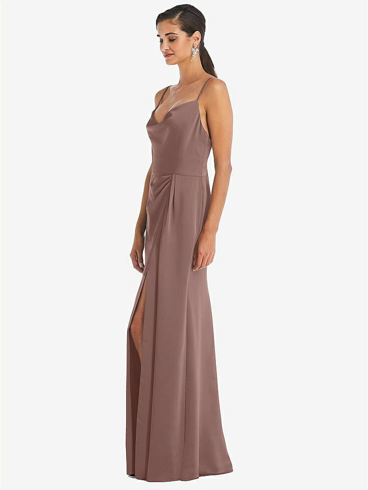【STYLE: 3072】Cowl-Neck Draped Wrap Maxi Dress with Front Slit【COLOR: Sienna】