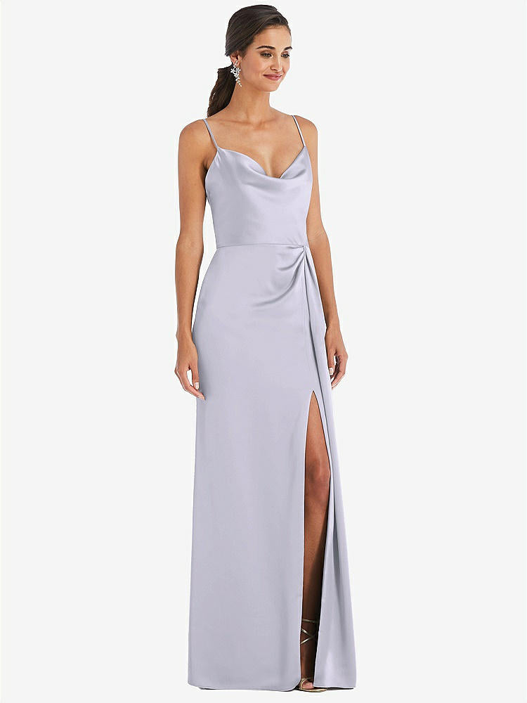 【STYLE: 3072】Cowl-Neck Draped Wrap Maxi Dress with Front Slit【COLOR: Silver Dove】