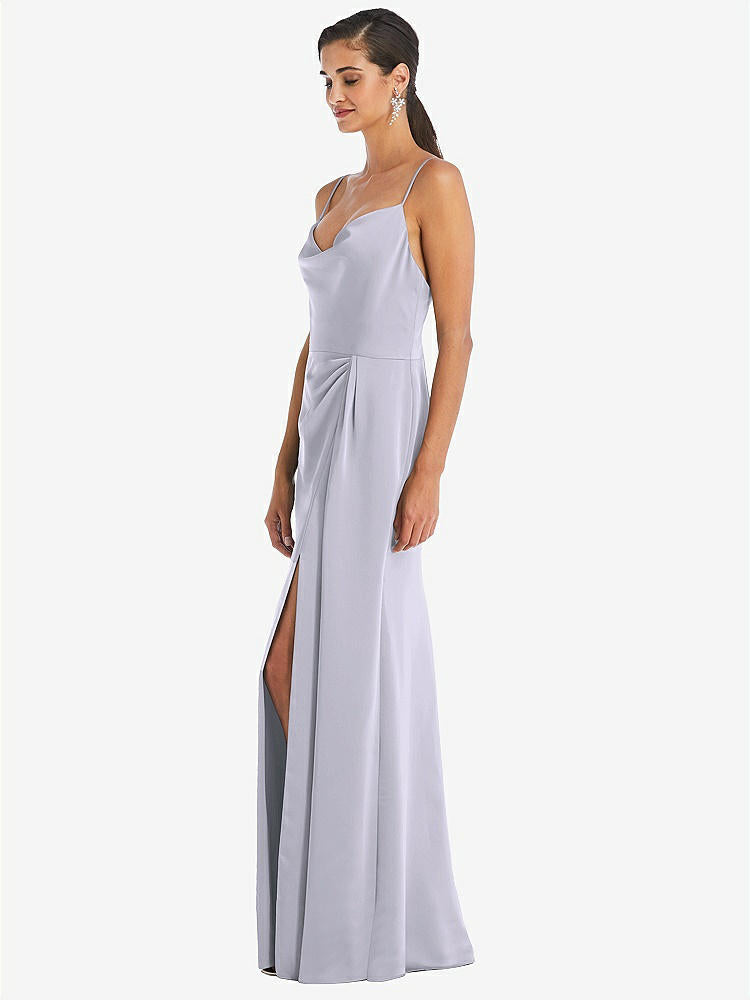 【STYLE: 3072】Cowl-Neck Draped Wrap Maxi Dress with Front Slit【COLOR: Silver Dove】