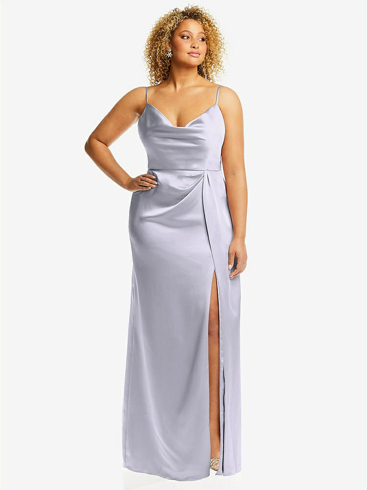 【STYLE: 3072】Cowl-Neck Draped Wrap Maxi Dress with Front Slit【COLOR: Silver Dove】
