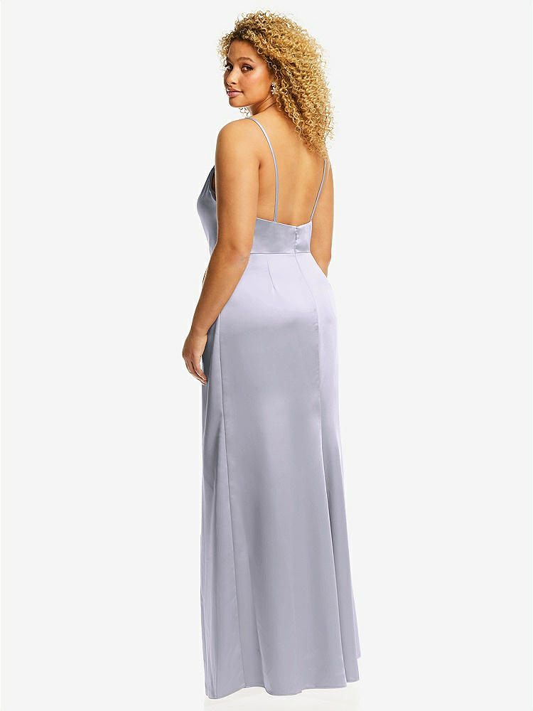 【STYLE: 3072】Cowl-Neck Draped Wrap Maxi Dress with Front Slit【COLOR: Silver Dove】