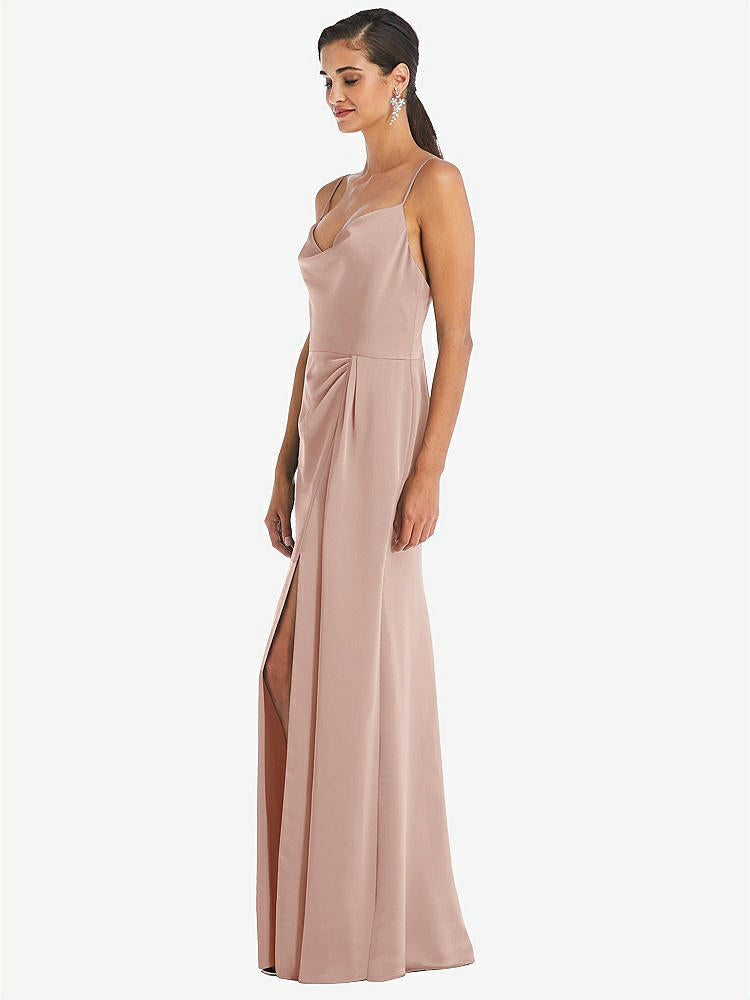 【STYLE: 3072】Cowl-Neck Draped Wrap Maxi Dress with Front Slit【COLOR: Toasted Sugar】