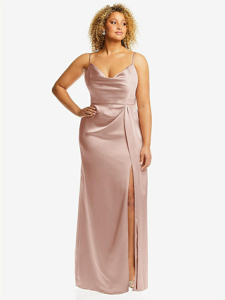 【STYLE: 3072】Cowl-Neck Draped Wrap Maxi Dress with Front Slit【COLOR: Toasted Sugar】
