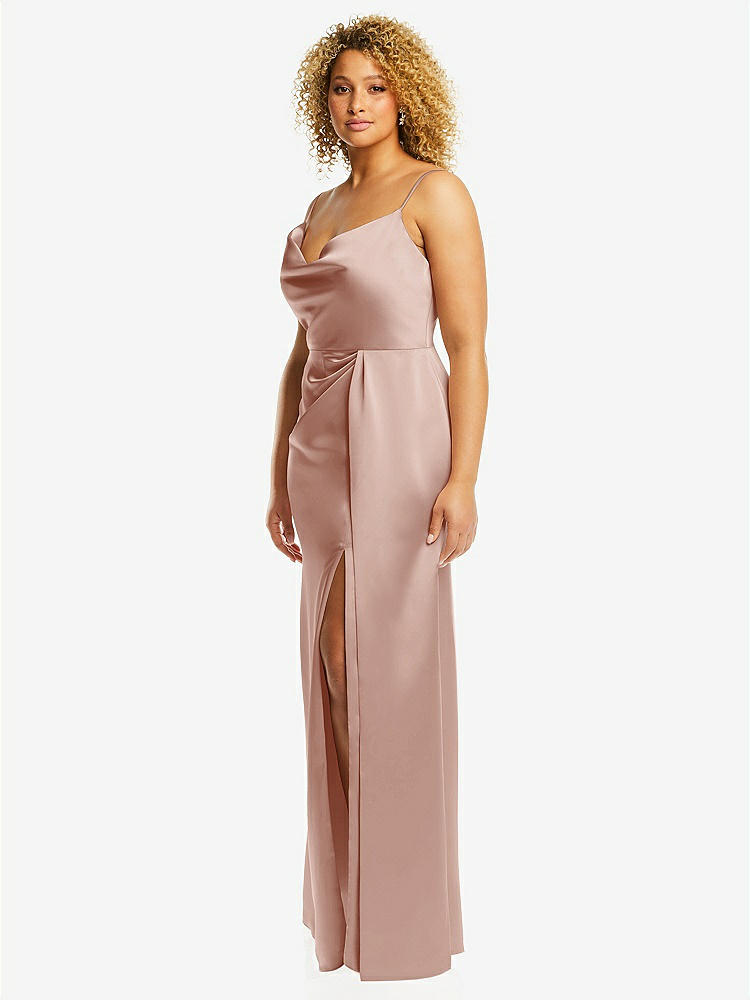 【STYLE: 3072】Cowl-Neck Draped Wrap Maxi Dress with Front Slit【COLOR: Toasted Sugar】