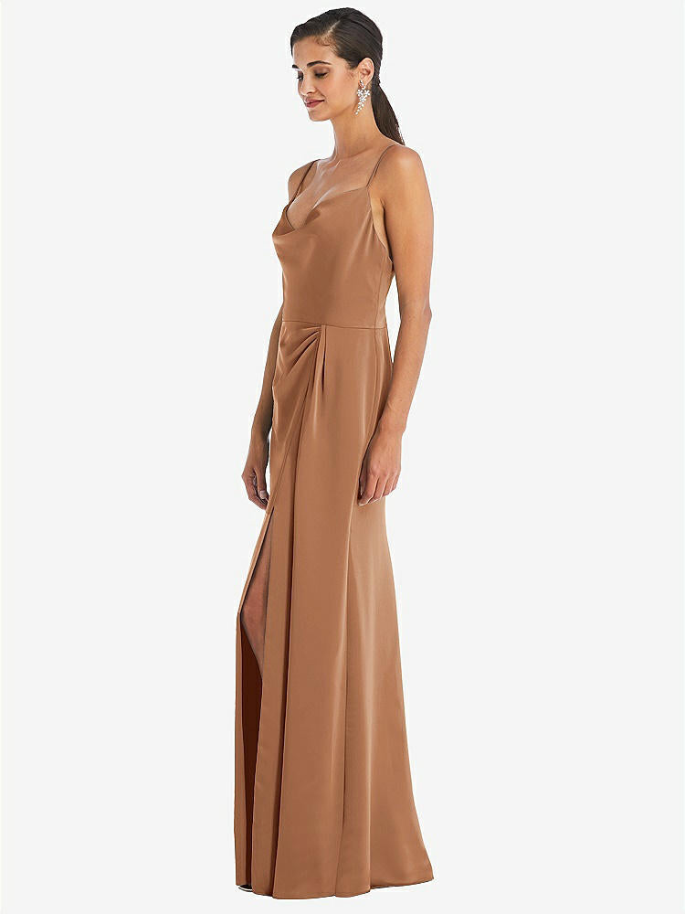 【STYLE: 3072】Cowl-Neck Draped Wrap Maxi Dress with Front Slit【COLOR: Toffee】