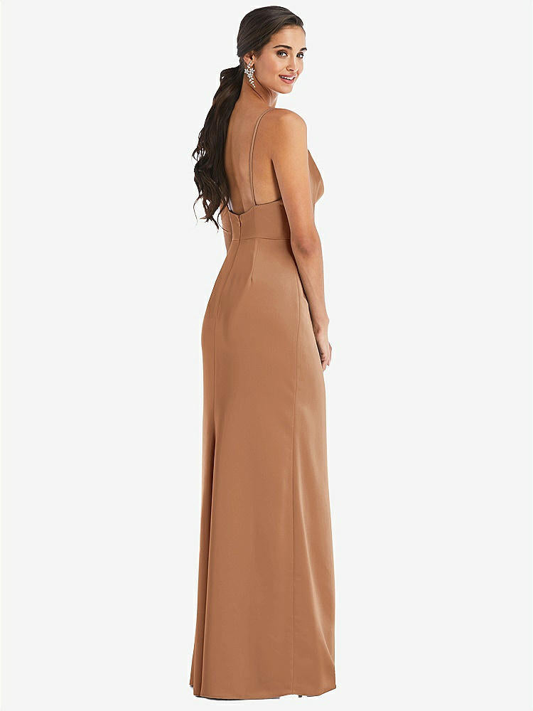 【STYLE: 3072】Cowl-Neck Draped Wrap Maxi Dress with Front Slit【COLOR: Toffee】