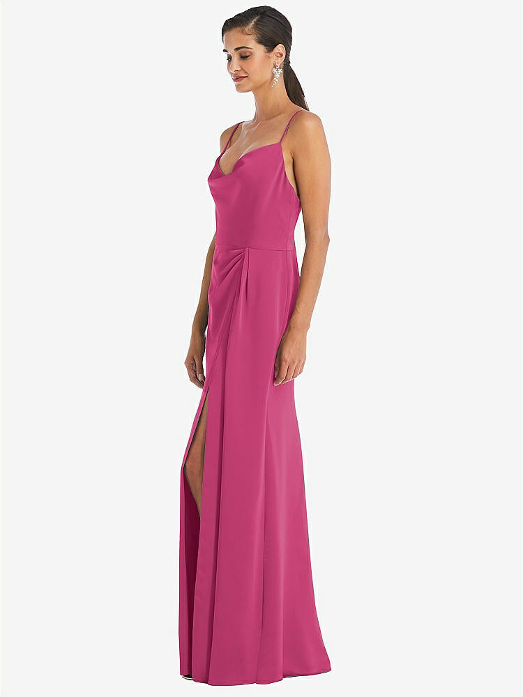 【STYLE: 3072】Cowl-Neck Draped Wrap Maxi Dress with Front Slit【COLOR: Tea Rose】