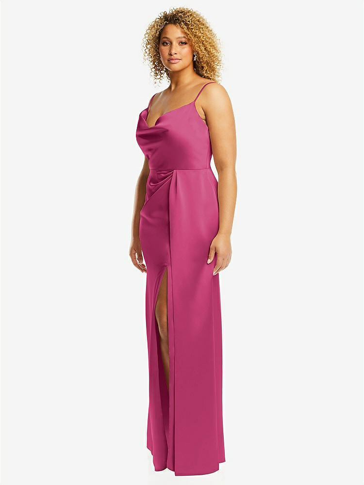 【STYLE: 3072】Cowl-Neck Draped Wrap Maxi Dress with Front Slit【COLOR: Tea Rose】