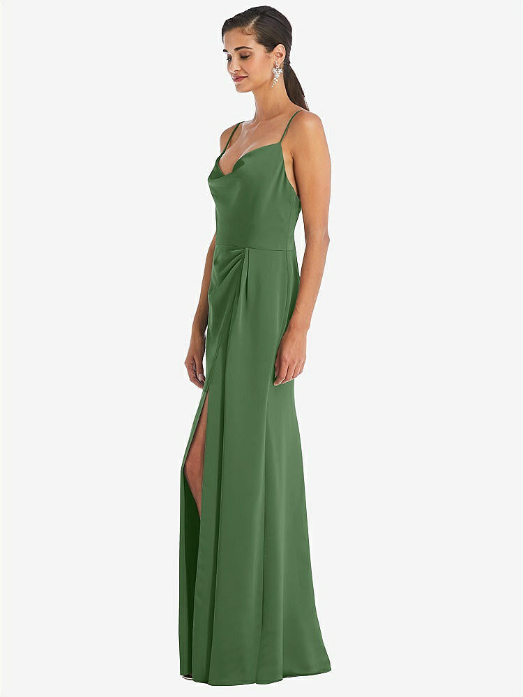 【STYLE: 3072】Cowl-Neck Draped Wrap Maxi Dress with Front Slit【COLOR: Vineyard Green】