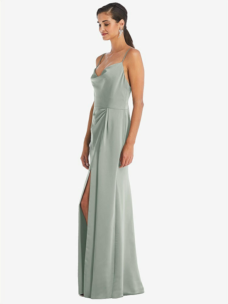 【STYLE: 3072】Cowl-Neck Draped Wrap Maxi Dress with Front Slit【COLOR: Willow Green】