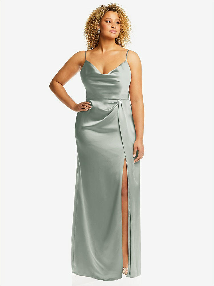 【STYLE: 3072】Cowl-Neck Draped Wrap Maxi Dress with Front Slit【COLOR: Willow Green】