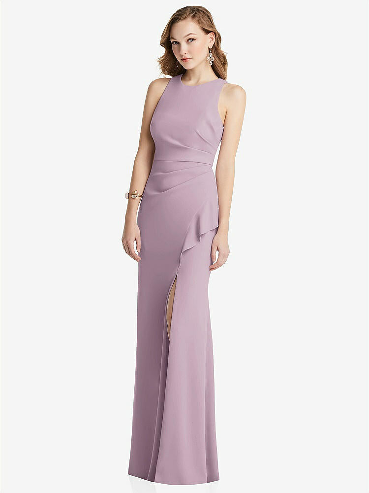 【STYLE: 3081】Halter Maxi Dress with Cascade Ruffle Slit【COLOR: Suede Rose】