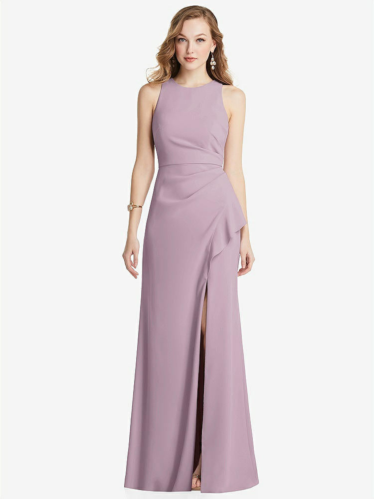 【STYLE: 3081】Halter Maxi Dress with Cascade Ruffle Slit【COLOR: Suede Rose】