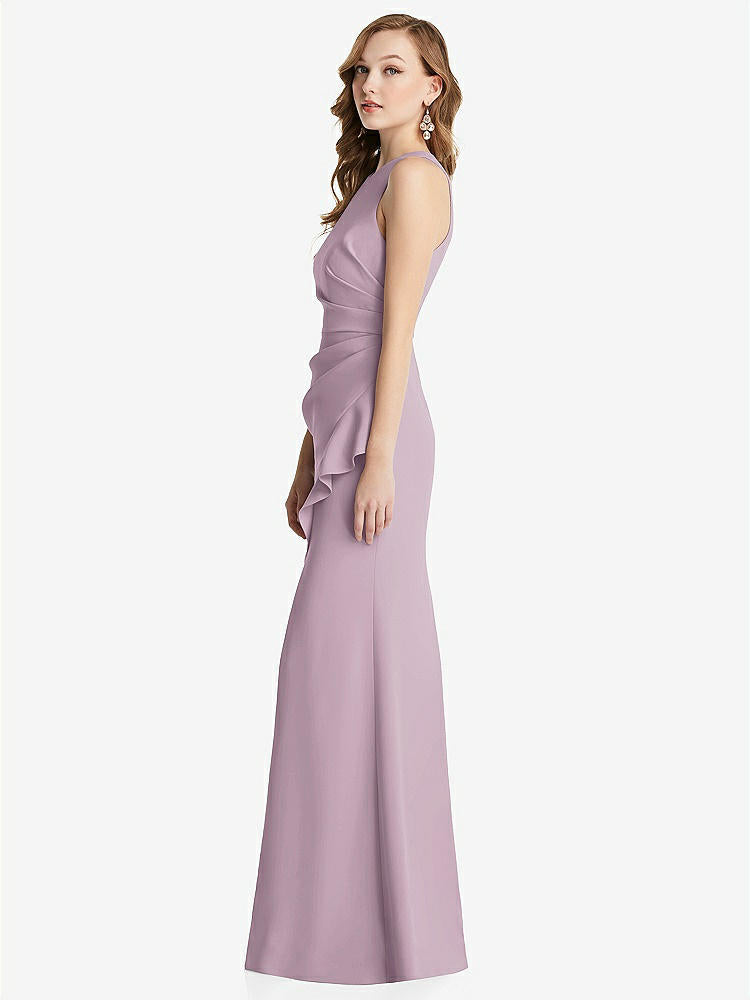 【STYLE: 3081】Halter Maxi Dress with Cascade Ruffle Slit【COLOR: Suede Rose】