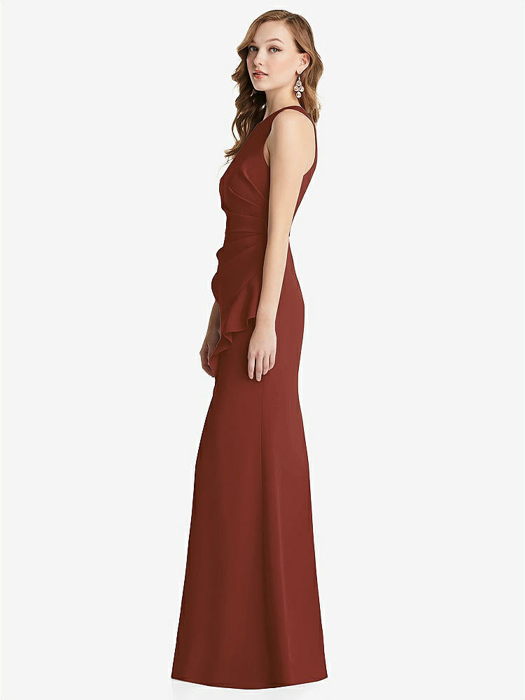 【STYLE: 3081】Halter Maxi Dress with Cascade Ruffle Slit【COLOR: Auburn Moon】