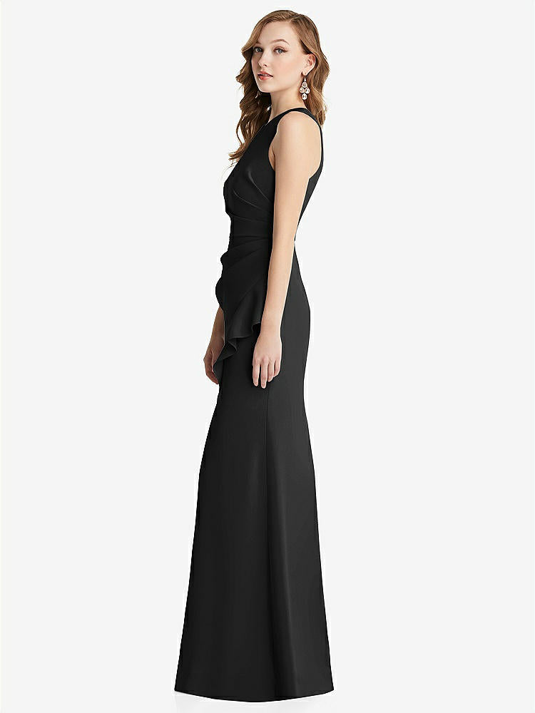 【STYLE: 3081】Halter Maxi Dress with Cascade Ruffle Slit【COLOR: Black】