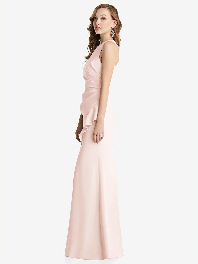 【STYLE: 3081】Halter Maxi Dress with Cascade Ruffle Slit【COLOR: Blush】