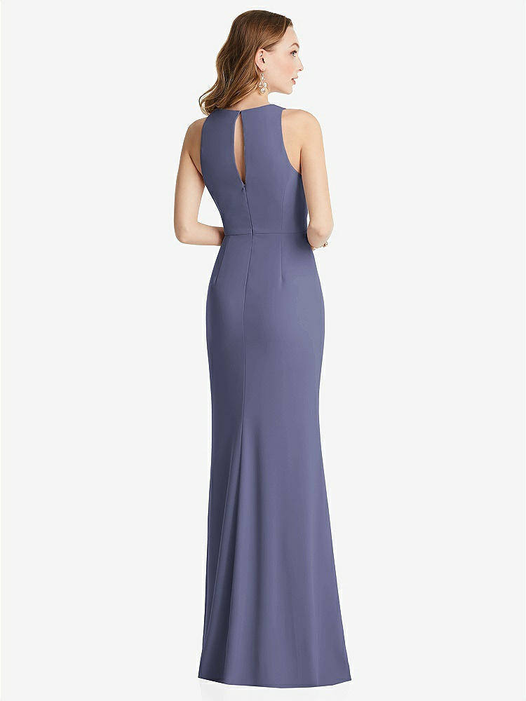 【STYLE: 3081】Halter Maxi Dress with Cascade Ruffle Slit【COLOR: French Blue】