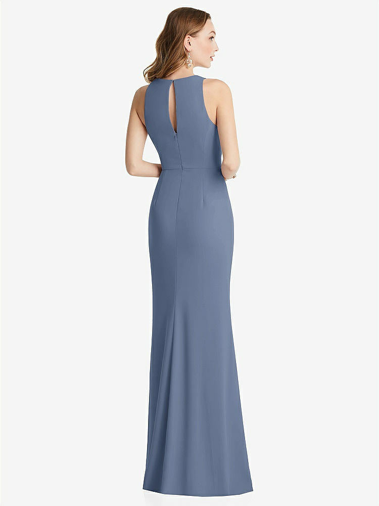 【STYLE: 3081】Halter Maxi Dress with Cascade Ruffle Slit【COLOR: Larkspur Blue】