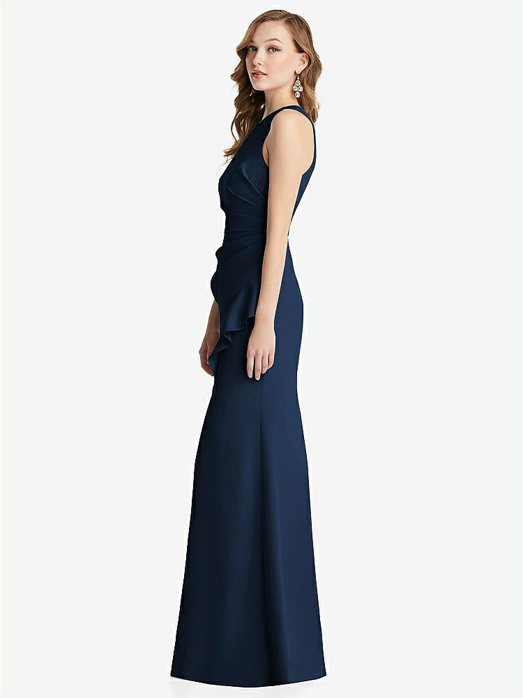 【NEW】【STYLE: 3081】ホルター マキシ ドレス カスケード フリル スリット【COLOR: Midnight Navy】【SIZE: 00-30W】