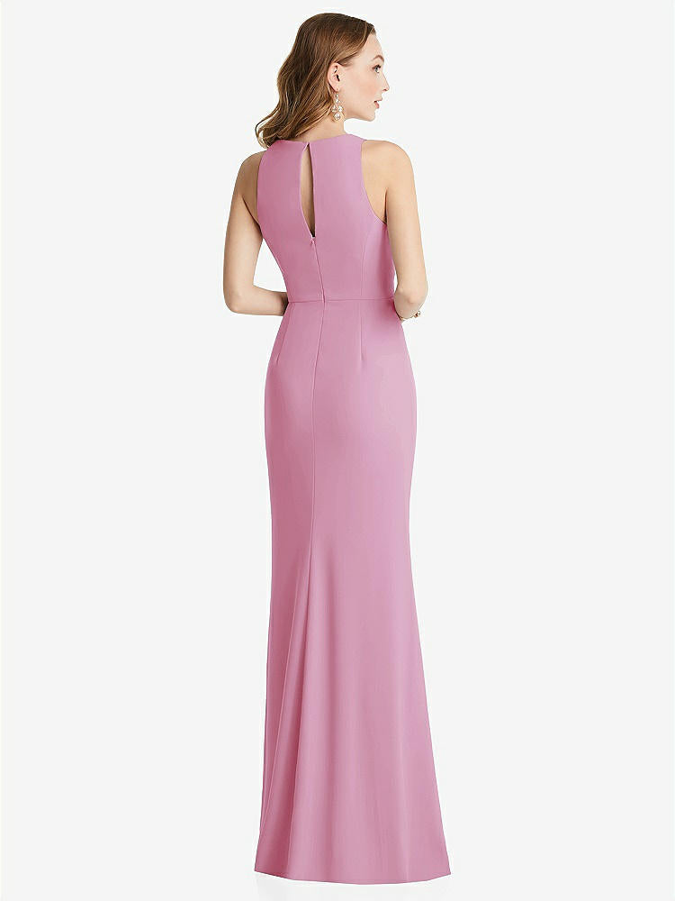 【STYLE: 3081】Halter Maxi Dress with Cascade Ruffle Slit【COLOR: Powder Pink】