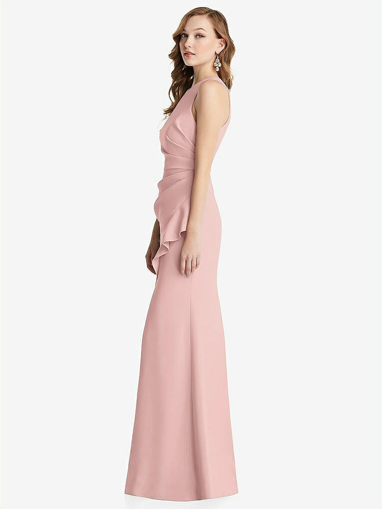【NEW】【STYLE: 3081】ホルター マキシ ドレス カスケード フリル スリット【COLOR: Rose - PANTONE Rose Quartz】【SIZE: 00-30W】