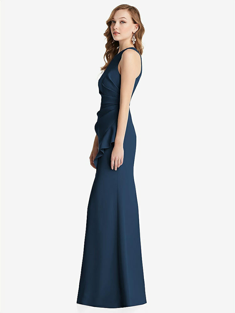 【STYLE: 3081】Halter Maxi Dress with Cascade Ruffle Slit【COLOR: Sofia Blue】