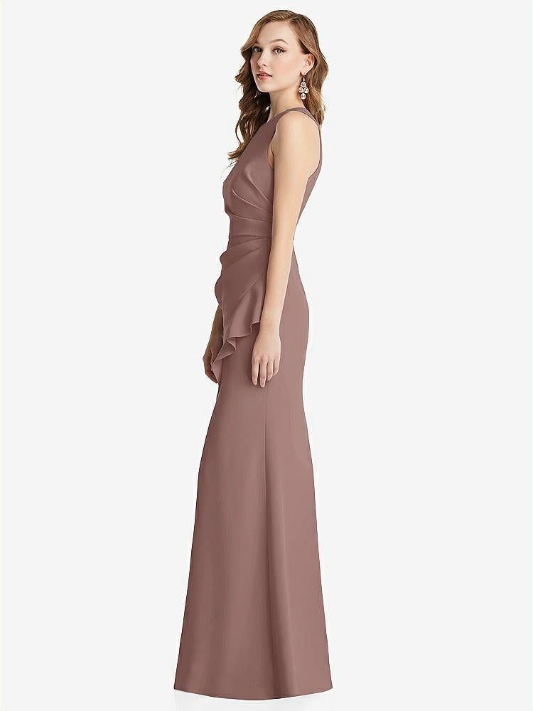 【STYLE: 3081】Halter Maxi Dress with Cascade Ruffle Slit【COLOR: Sienna】