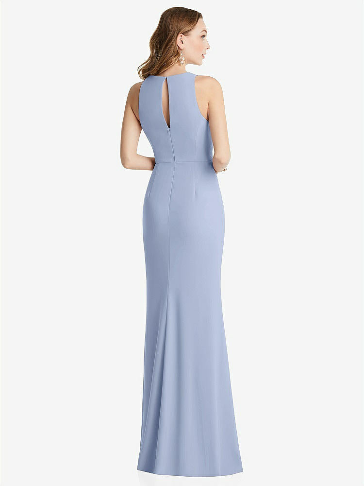 【STYLE: 3081】Halter Maxi Dress with Cascade Ruffle Slit【COLOR: Sky Blue】