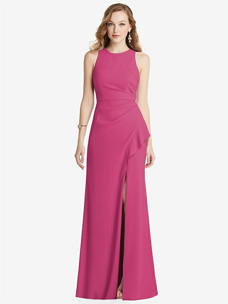 【STYLE: 3081】Halter Maxi Dress with Cascade Ruffle Slit【COLOR: Tea Rose】