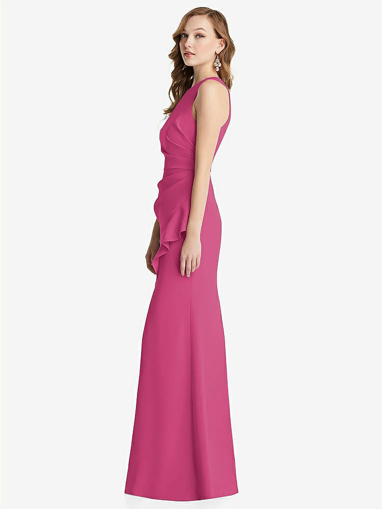 【STYLE: 3081】Halter Maxi Dress with Cascade Ruffle Slit【COLOR: Tea Rose】