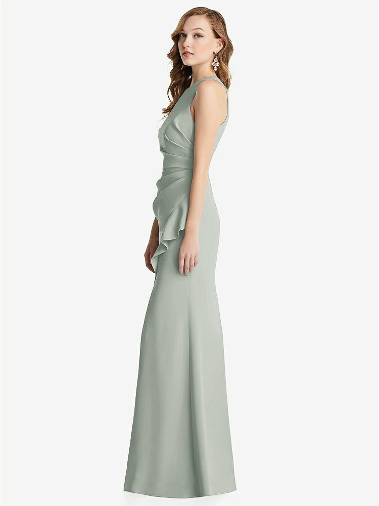 【STYLE: 3081】Halter Maxi Dress with Cascade Ruffle Slit【COLOR: Willow Green】