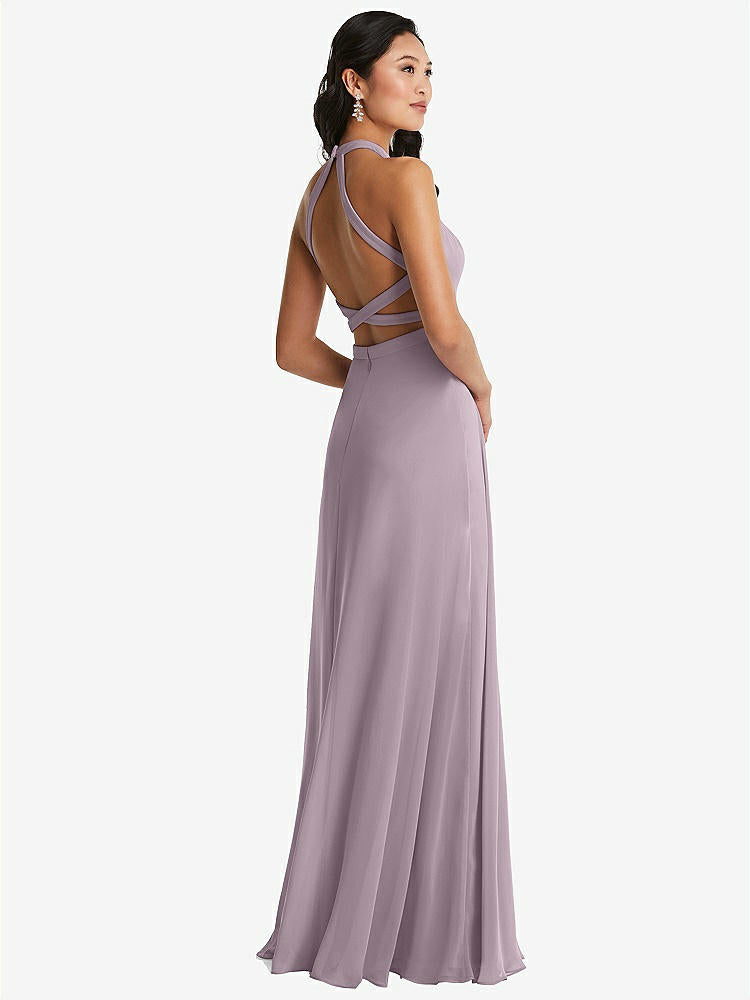 【STYLE: 3082】Stand Collar Halter Maxi Dress with Criss Cross Open-Back【COLOR: Lilac Dusk】