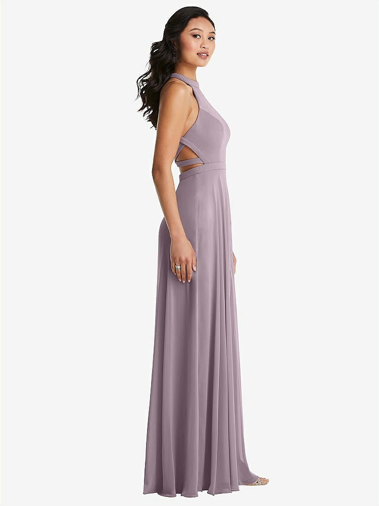 【STYLE: 3082】Stand Collar Halter Maxi Dress with Criss Cross Open-Back【COLOR: Lilac Dusk】