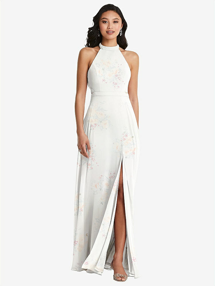 【STYLE: 3082】Stand Collar Halter Maxi Dress with Criss Cross Open-Back【COLOR: Spring Fling】