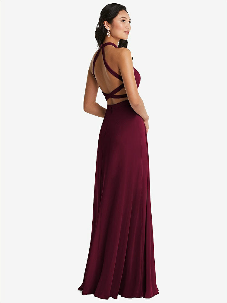 【NEW】【STYLE: 3082】スタンド 襟 ホルター マキシ ドレス criss Cross オープンバック【COLOR: Cabernet】【SIZE: 00-30W】